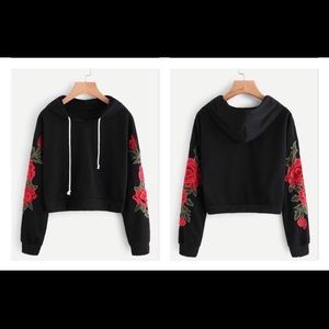 Embroidered Rose Applique sleeve Hoodie